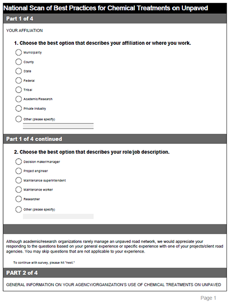 Online survey page 1