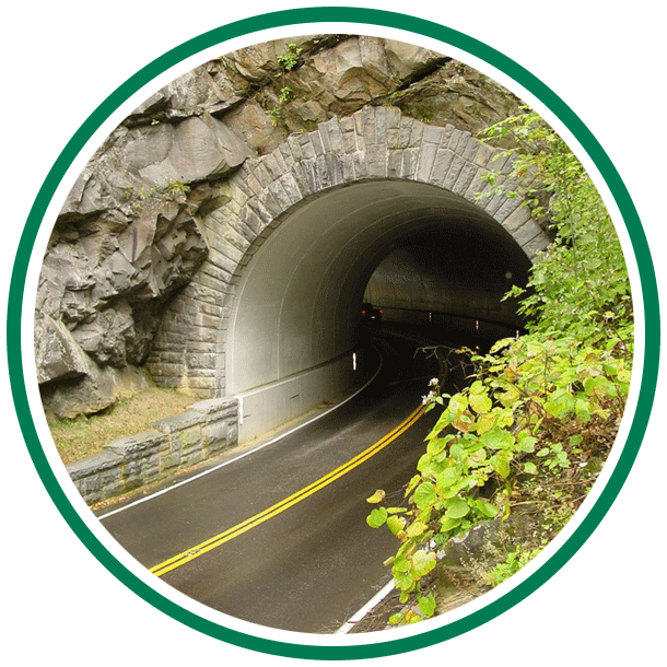 Road through tunnel.