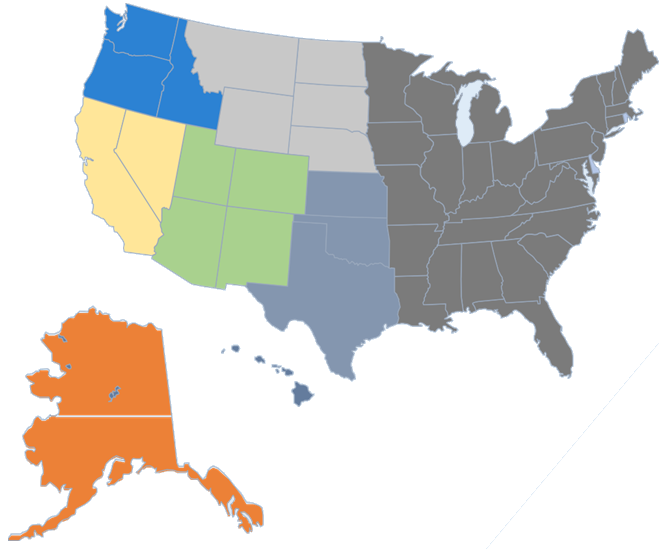 map showing regional coverage throughout the U.S.A.