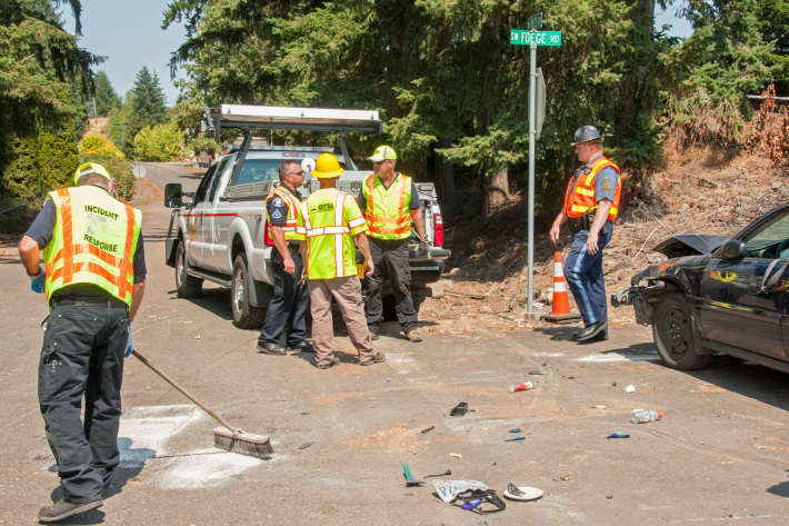 Responders doing clean up