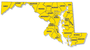 Map of Maryland with the counties outlined.