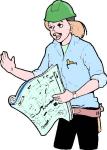 cartoon drawing of construction worker reading plans