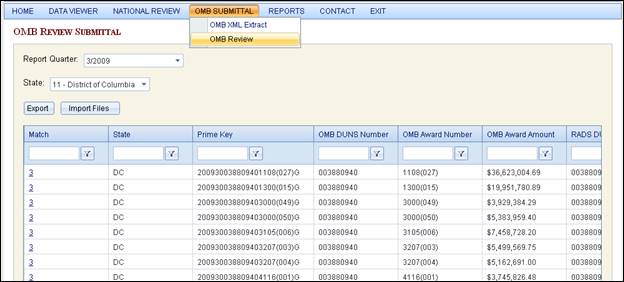 screen s hot of OMB Review Submital