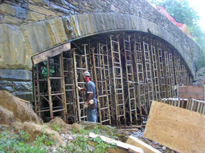 Installation of supports under masonry arch