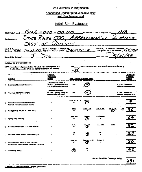 Figure 4.2: Example of a Completed Initial Site Evaluation Form