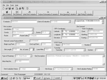 AUMRA Software Screen shot: Site Location