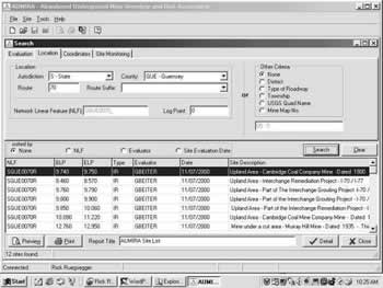 AUMRA Software Screen shot: Search - location
