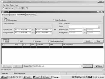 AUMRA Software Screen shot: Search - coordinates