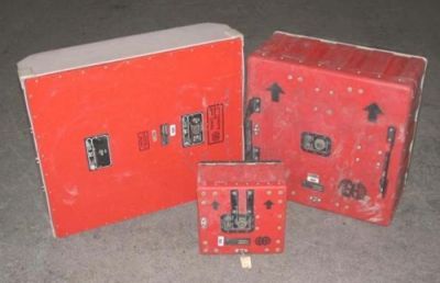 Photo of 200- (antenna size 24 in by 24 in), 300- (antenna size 27 in by 31 in) and 400-MHz antennas (antenna size 12 in by 12 in)