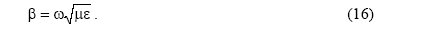 Beta equals omega times the square root of (micro times epsilon) (16)