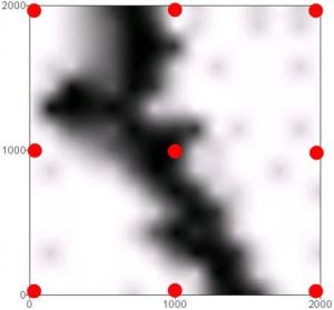 Two-dimensional images for a 2000-ft tomography survey grid over a dike at 1000-ft hole-to-hole separation
