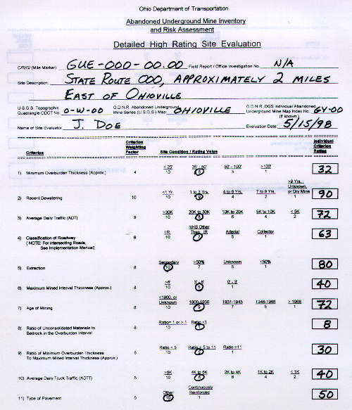 Example of a Completed Detailed High Rating Site Evaluation Form page 1 of 2
