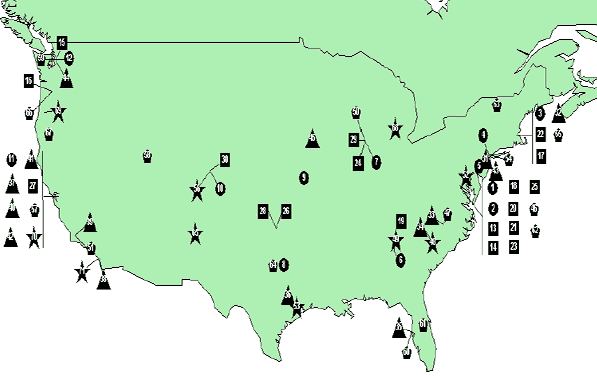 map of US displaying general location of entities listed in Exhibit 4-1B