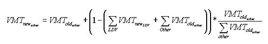 New VMT fraction for vehicles other than LDV equals old VMT fraction for vehicles other than LDV plus (1 minus (the summation of the new VMT fractions from LDV plus the summation of the old VMT fractions from vehicles other than LDV)) multiplied by the old VMT fraction from vehicles other than LDV divided by the summation of the old VMT fractions from vehicles other than LDV.