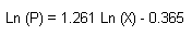 The natural logarithm of the number of parked cars equals 1.261 multiplied by the natural logarithm of the gross square footage minus 0.365.
