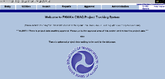 screenshot of entrance page to the system