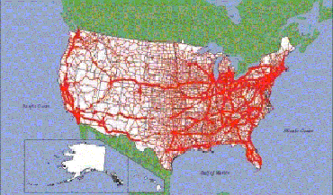 small maps of the US showing truck route system