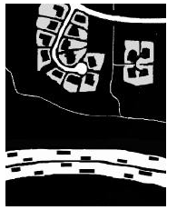 This figure shows an illustration of a large buffer zone between the highway and the residences. A buffer zone, depending on its size and shape has the potential to lower noise levels.