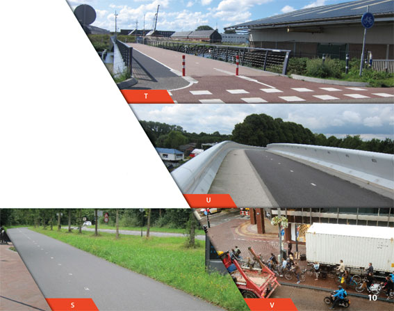 All four of these pictures show roads with separated bike lanes.