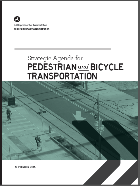 Publication cover showing a birds eye view of bicyclists in an intersection.