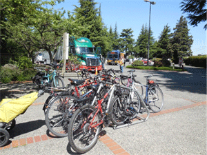 Image is of parked bicycles.