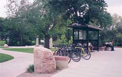Photo of bikes parked on bike racks.