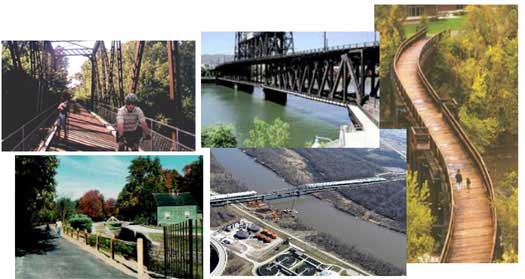 Photo collage of different bridges.