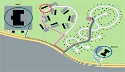 Graphic of planning document showing disconnected traffic access to neighborhood.