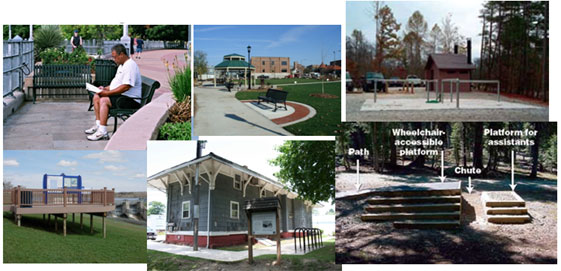 Photo collage of accessible trail facilities.