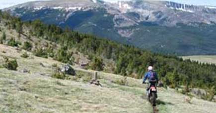 Photo of a person riding a bike along a trail.