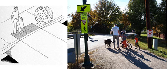 Graphic and photo of trail road crossings.