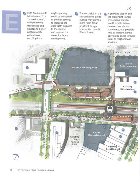 Copy of a page from the Multi-modal Vision Plan showing the locations of future redevelopment in High Point.
