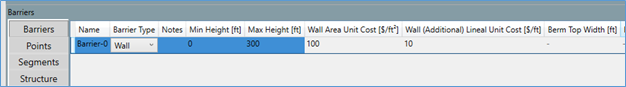 Screenshot showing the data for the Barrier in the Objects Detail Pane.