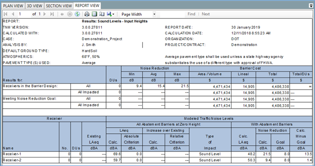 A screenshot showing the Report View in the View Pane, and pointing out the Saving and Printing buttons.
