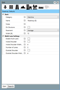 Screenshot showing the Edit Pane and the highlighted Roadway button.