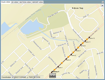 Screenshot showing the Plan View option in the View Pane after adding a roadway.