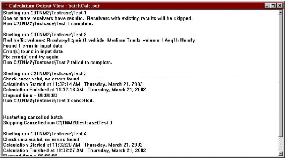 This window is generates during multiple-run calculations.  It displays information for each run as the batch progresses, including which runs are completed, under calculation, and calculation time.