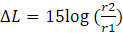 Delta L equals the product of 15 and the logarithm of (r2 divided by r1).