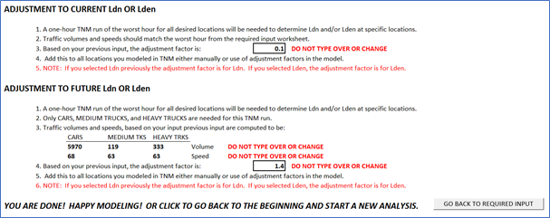 Sample image of the Other POSITIONS Tab showing the adjustments for current and future LDN or LDEN values to use in TNM.