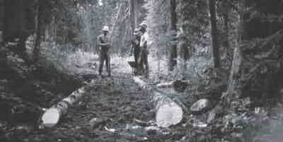 Photo of workers working on a subsurface puncheon.