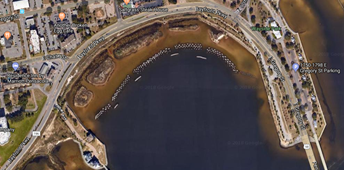 Satellite image of a breakwater and marsh in Florida