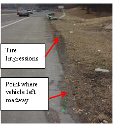 Photo 9 shows approach roadway with tire impressions for Case #2B010