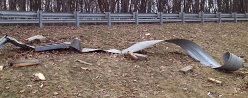 Photo 42 shows damaged guardrail for Case #5A001