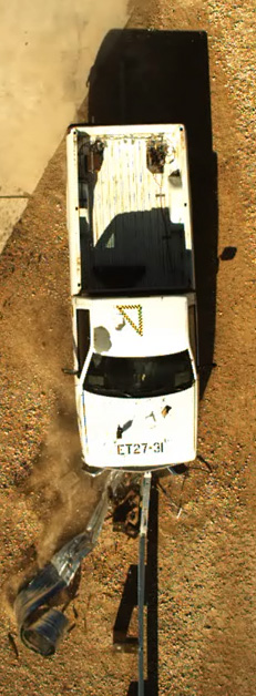 Overhead view of guardrail crash test