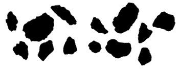 Figure 2.3. Photo. Dark and light 0.60 mm (ASTM #30 sieve) aggregates used in Experiment 2. Two white squares are shown side by side. The square on the left is labeled “dark aggregate” and shows several pieces of dark aggregate. The square on the right is labeled “light aggregate” and shows several pieces of aggregate that are also dark-colored.