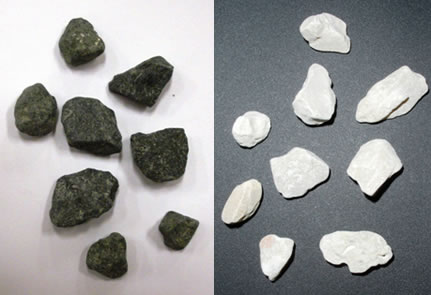 Figure 2.4. Dark and light 9.5 mm (0.375 in) aggregates used in Experiment 5.