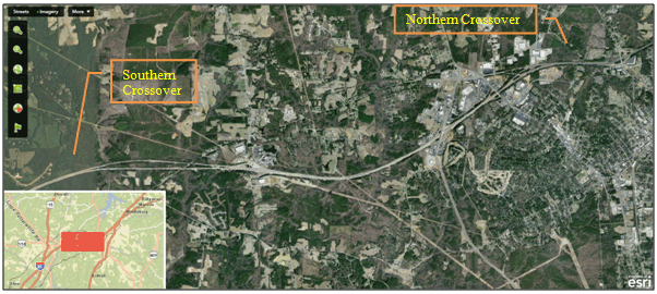 Figure 6. Photo. I-85 crossover locations. Figure 6. Photo. I-85 crossover locations.