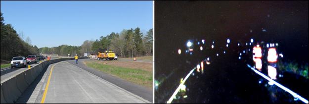 Figure 7. Photos. I-85 southern crossover during daytime and nighttime. Figure 7. Photos. I-85 southern crossover during daytime and nighttime.