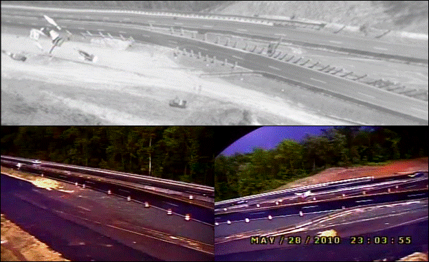 Figure 12. Photo. Nighttime camera views of US-15/501 northern crossover. Figure 12. Photo. Nighttime camera views of US-15/501 northern crossover.