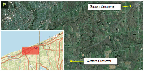 Figure 18. Photo. I-90 crossover locations. Figure 18. Photo. I-90 crossover locations.